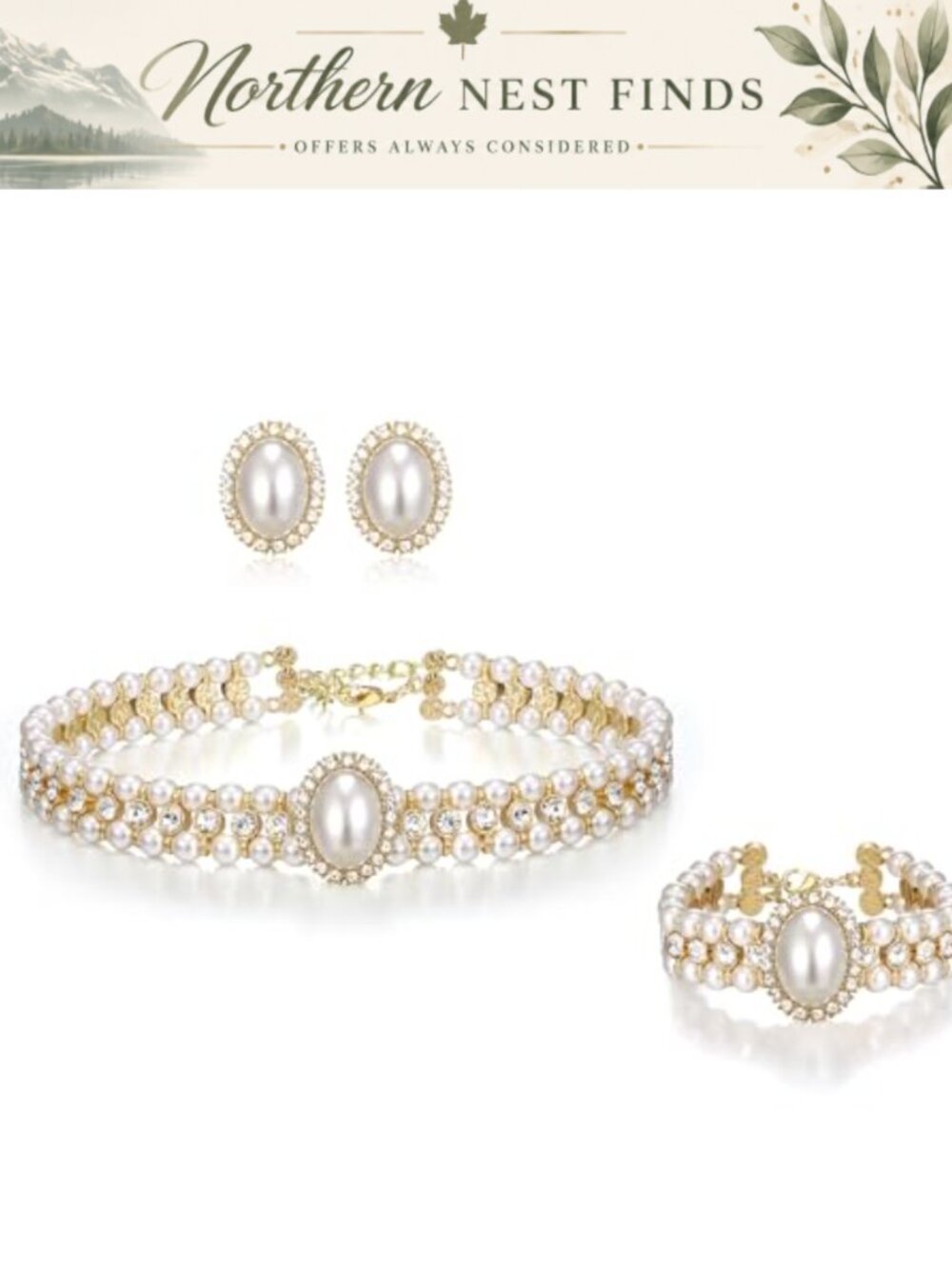 EVER FAITH 1920s Gatsby Faux Pearl Choker Necklace Stud Earrings Set